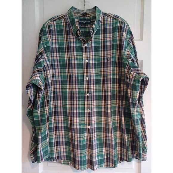 Ralph Lauren plaid buttondown shirt XXL classic fit cotton long sl. green purple - Picture 1 of 9